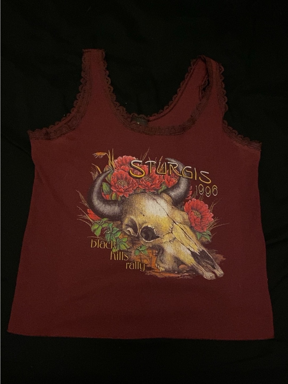 Maroon Sturgis 1996 Graphic Lace-Trim Tank - Women's